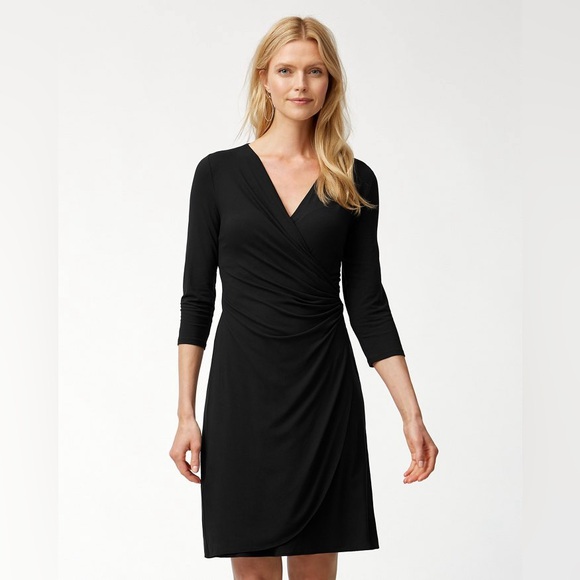 NEW TOMMY BAHAMA Clara 3/4-Sleeve Faux-Wrap Dress BLACK - Picture 5 of 8